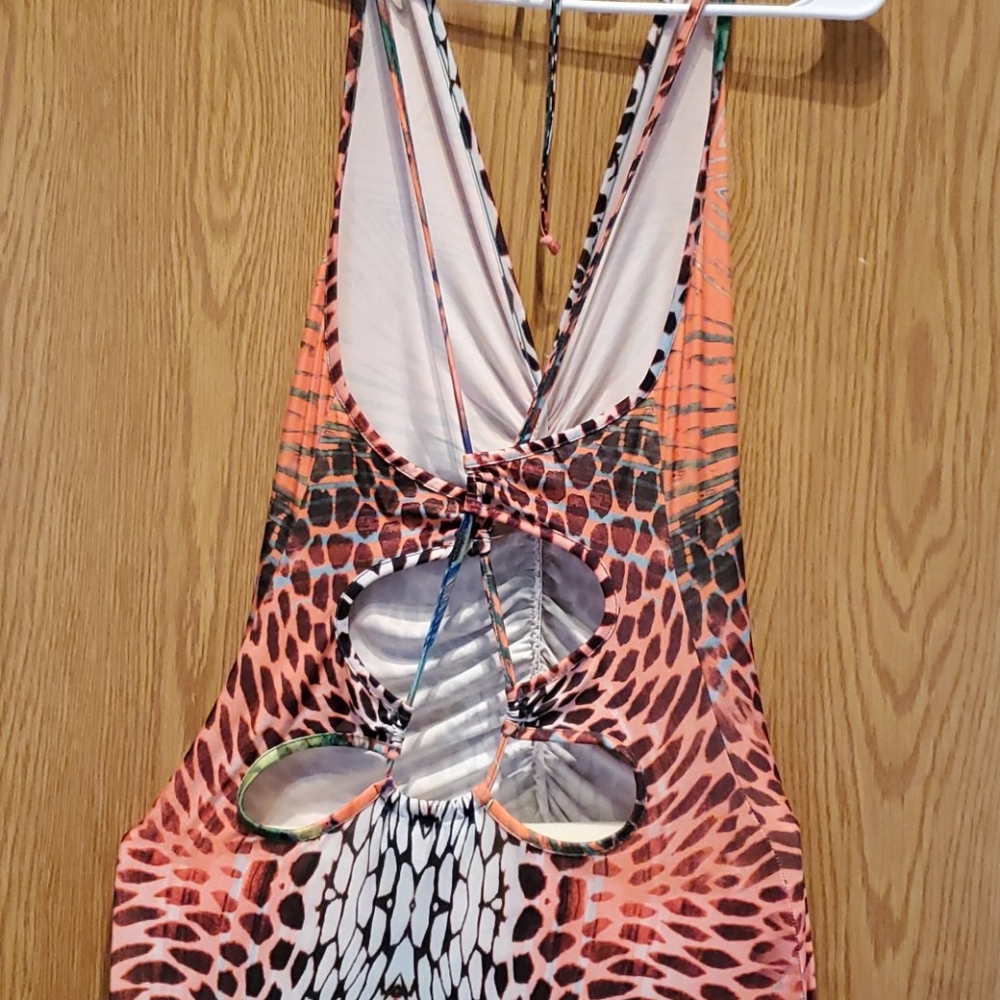 Nwot Multi Colored Multi Print Backless Maxi Dress - image 6